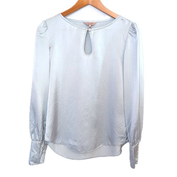 TAILORED Rebecca Taylor	| Icy Blue Long Sleeve Charmeuse Silk Blouse | Size 0 - Picture 3 of 11